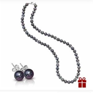 Danbury Mint Midnight Spell Black Pearl Necklace & Earrings Set